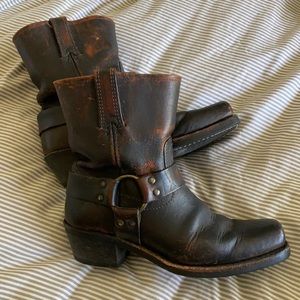 Frye 8” distressed Harness boots. Made in USA